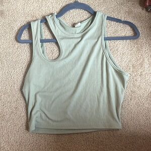 Earthy blue-green tank with an off the shoulder piece US size L